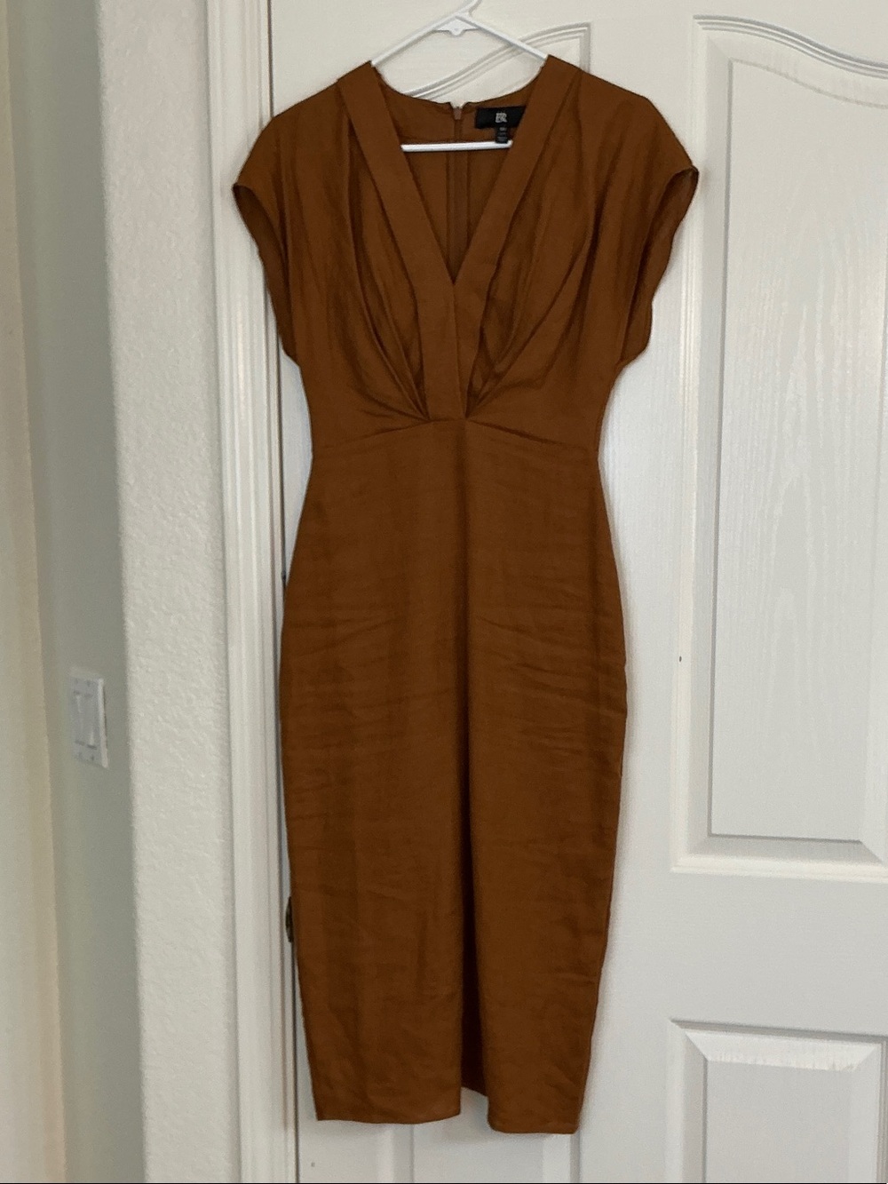 Banana Republic Rust Midi Sheath Dress with V-Neck Draping